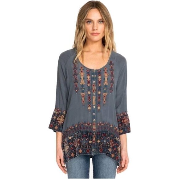 💕JOHNNY WAS WORKSHOP💕 Vika Velvet Mix Blouse ~ 100% Silk PEW Small - Picture 3 of 12